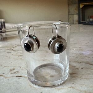 Silver and Black Round Earrings